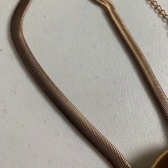 Vintage Gold-Tone Statement Necklace – 17” Snake Chain with Large Round Pendant - Picture 7 of 13